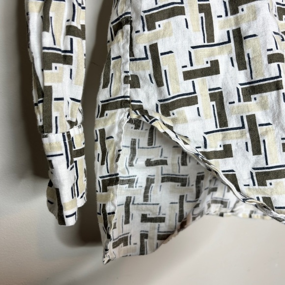 Equipment Femme White Cream Green Geometric Print Linen Button Down Shirt Size S - Picture 5 of 12